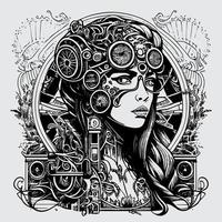 steampunk sirène le complexe et audacieux style de steampunk fille des illustrations embrassement le rétro-futuriste esthétique de ces unique personnages vecteur