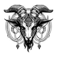 chèvre tête logo Caractéristiques une audacieux image de une chèvres diriger, symbolisant force, détermination, et la fertilité dans divers des cultures et traditions vecteur