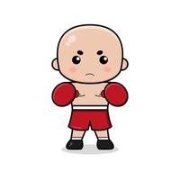 mignon personnage de mascotte chauve de boxe vecteur