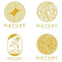 la nature vecteur logo. avec des arbres, rivières, mers, montagnes, affaires emblèmes, Voyage insignes, ,écologique santé