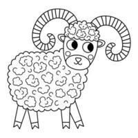 vecteur noir et blanc RAM icône. mignonne dessin animé Masculin mouton ligne illustration pour enfants. ferme animal isolé sur blanc Contexte. coloré bétail image ou coloration page pour les enfants