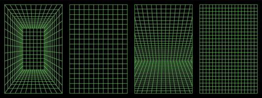 déformé verticale néon la grille ensemble. rétroonde, synthwave, délirer, onde de vapeur. vert Couleur néon. branché rétro années 1980, années 90, années 2000 style. imprimer, affiche, bannière. vecteur