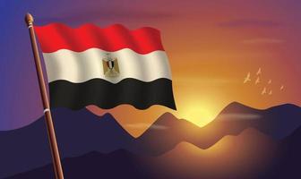 Egypte drapeau avec montagnes et le coucher du soleil dans le Contexte vecteur