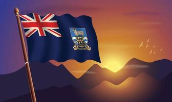 Falkland îles drapeau avec montagnes et le coucher du soleil dans le Contexte vecteur