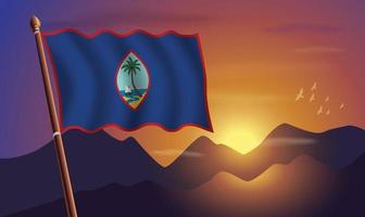 Guam drapeau avec montagnes et le coucher du soleil dans le Contexte vecteur