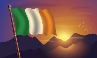 Irlande drapeau avec montagnes et le coucher du soleil dans le Contexte vecteur