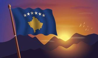 kosovo drapeau avec montagnes et le coucher du soleil dans le Contexte vecteur