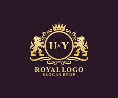 modèle de logo de luxe royal lion lettre initiale uy dans l'art vectoriel pour le restaurant, la royauté, la boutique, le café, l'hôtel, l'héraldique, les bijoux, la mode et d'autres illustrations vectorielles.