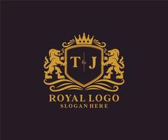 modèle de logo de luxe royal lion lettre initiale tj dans l'art vectoriel pour le restaurant, la royauté, la boutique, le café, l'hôtel, l'héraldique, les bijoux, la mode et d'autres illustrations vectorielles.