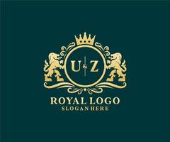 modèle de logo de luxe royal lion lettre initiale uz dans l'art vectoriel pour le restaurant, la royauté, la boutique, le café, l'hôtel, l'héraldique, les bijoux, la mode et d'autres illustrations vectorielles.