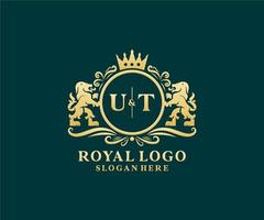 modèle de logo de luxe royal lion initial lettre ut dans l'art vectoriel pour le restaurant, la royauté, la boutique, le café, l'hôtel, l'héraldique, les bijoux, la mode et d'autres illustrations vectorielles.
