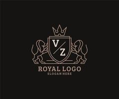 modèle initial de logo vz lettre lion royal luxe dans l'art vectoriel pour le restaurant, la royauté, la boutique, le café, l'hôtel, l'héraldique, les bijoux, la mode et d'autres illustrations vectorielles.
