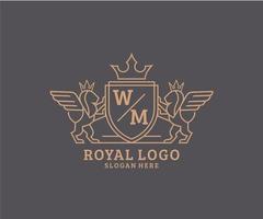 initiale wm lettre Lion Royal luxe héraldique, crête logo modèle dans vecteur art pour restaurant, royalties, boutique, café, hôtel, héraldique, bijoux, mode et autre vecteur illustration.