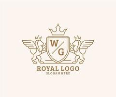 initiale wg lettre Lion Royal luxe héraldique, crête logo modèle dans vecteur art pour restaurant, royalties, boutique, café, hôtel, héraldique, bijoux, mode et autre vecteur illustration.
