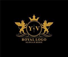 initiale yv lettre Lion Royal luxe héraldique, crête logo modèle dans vecteur art pour restaurant, royalties, boutique, café, hôtel, héraldique, bijoux, mode et autre vecteur illustration.