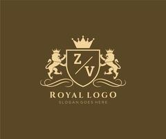 initiale zv lettre Lion Royal luxe héraldique, crête logo modèle dans vecteur art pour restaurant, royalties, boutique, café, hôtel, héraldique, bijoux, mode et autre vecteur illustration.