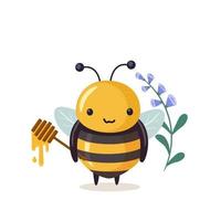 dodu peu abeille avec une cuillère de Miel. dessin animé abeille mignonne personnage dans plat style. vecteur