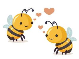 couple de les abeilles dans l'amour. dessin animé abeille mignonne personnage dans plat style. vecteur