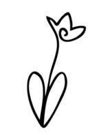 Célibataire ligne tulipe fleur griffonnage dessin. parfait pour tee, autocollants, cartes. vecteur