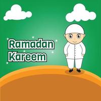 Ramadan kareem, heureux jeûne Ramadan mignonne dessin animé illustration vecteur