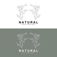 Facile botanique feuille et fleur logo, vecteur Naturel ligne style, décoration conception, bannière, prospectus, mariage invitation, et produit l'image de marque