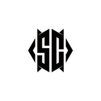 sc logo monogramme avec bouclier forme dessins modèle vecteur