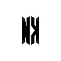 nk logo monogramme avec bouclier forme dessins modèle vecteur