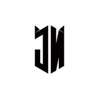 Jn logo monogramme avec bouclier forme dessins modèle vecteur