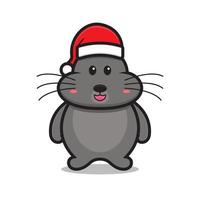 personnage de mascotte mignonne grosse souris portant bonnet de Noel vecteur