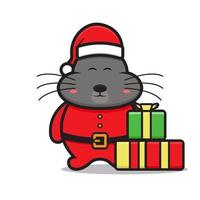 Adorable personnage de mascotte de grosse souris portant un costume de père Noël vecteur