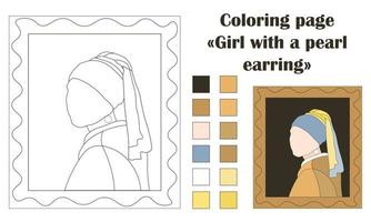 coloration page fille avec une perle boucle d'oreille vecteur