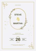 minimaliste mariage invitation modèle avec or main tiré floral vecteur