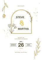 minimaliste mariage invitation modèle avec or main tiré floral vecteur