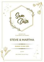 minimaliste mariage invitation modèle avec or main tiré floral vecteur