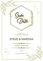 minimaliste mariage invitation modèle avec or main tiré floral vecteur