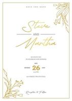 minimaliste mariage invitation modèle avec or main tiré floral vecteur