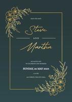 minimaliste mariage invitation modèle avec or main tiré floral vecteur