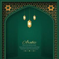 arc islamique arabe fond ornemental de luxe vert et doré avec cadre de motif islamique vecteur