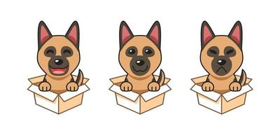 vecteur dessin animé illustration ensemble de allemand berger chien montrant différent émotions dans papier carton des boites