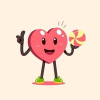 dessin animé en bonne santé cœur personnage avec sport Balle vecteur