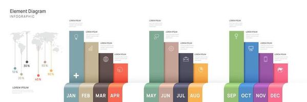infographie modèle pour entreprise. 12 mois moderne chronologie élément diagramme calendrier, 4 trimestre pas Étape importante présentation vecteur infographie.