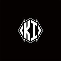 ki logo monogramme avec bouclier forme dessins modèle vecteur