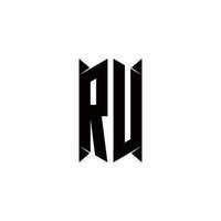 ru logo monogramme avec bouclier forme dessins modèle vecteur