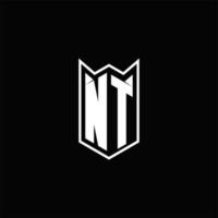 NT logo monogramme avec bouclier forme dessins modèle vecteur
