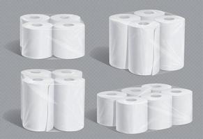 réaliste toilette papier, cuisine serviette pack maquettes vecteur