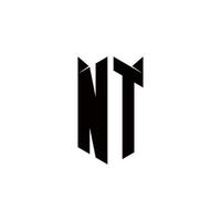 NT logo monogramme avec bouclier forme dessins modèle vecteur