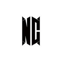 NC logo monogramme avec bouclier forme dessins modèle vecteur