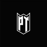 pt logo monogramme avec bouclier forme dessins modèle vecteur