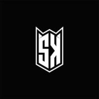 sk logo monogramme avec bouclier forme dessins modèle vecteur