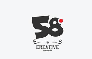 gris 58 nombre logo icône conception avec rouge point. Créatif modèle pour entreprise et affaires vecteur